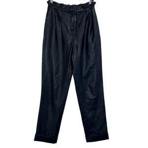 Alice + Olivia Womens Black Faux Leather Ankle Trousers Pants XS Pockets Pleated